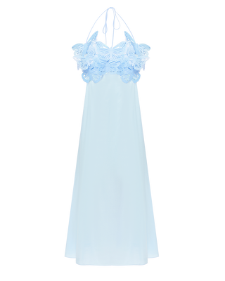 Butterfly applique-embellished silk midi dress in blue
