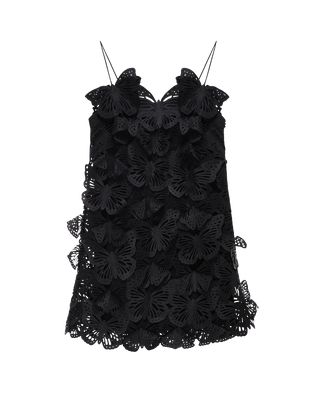 A-line spaghetti strap mini laser-cut dress with butterfly appliques