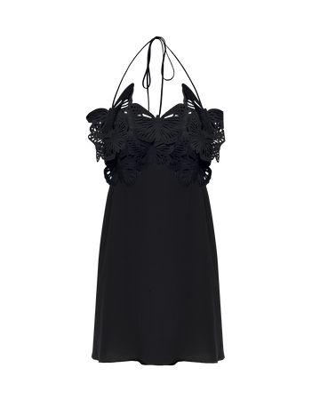Butterfly applique-embellished silk mini dress