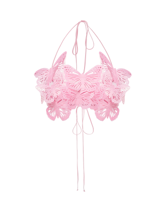 Cropped butterfly-embellished bandeau top in pink