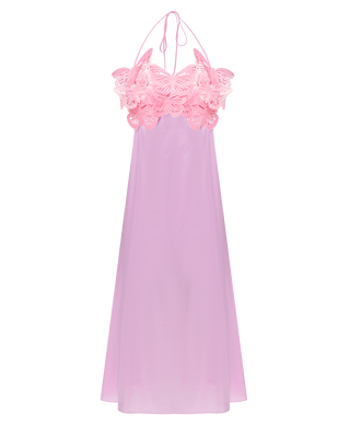 Butterfly applique-embellished silk midi dress in pink