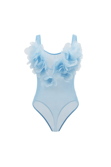 Tender Peony Bodysuit in Crisp Blue