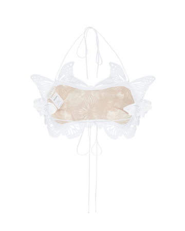 Cropped butterfly-embellished bandeau top in dairy