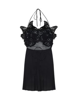 Butterfly applique-embellished silk mini dress