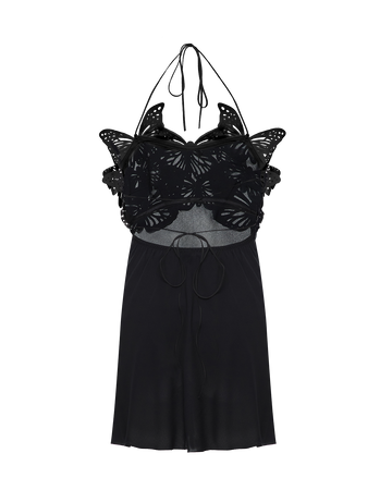 Butterfly applique-embellished silk mini dress