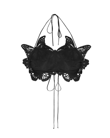 Cropped butterfly-embellished bandeau top in black
