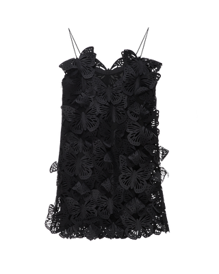 A-line spaghetti strap mini laser-cut dress with butterfly appliques