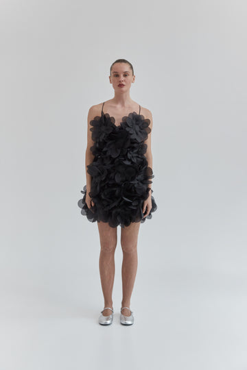 Peony Passion Dress in charcoal black