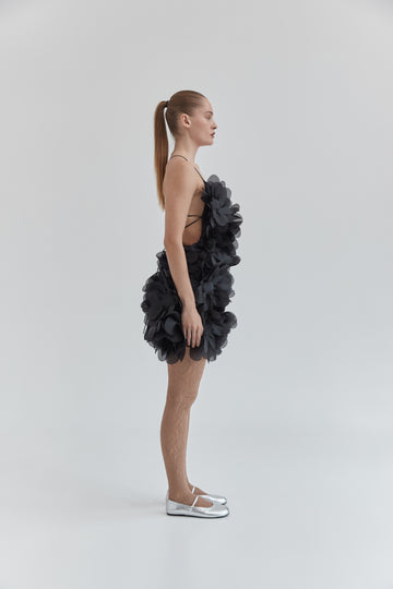 Peony Passion Dress in charcoal black