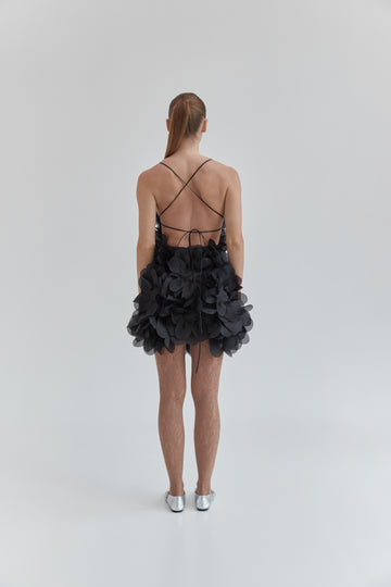 Peony Passion Dress in charcoal black