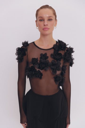 Боді лонгслів Peony Grace чорне