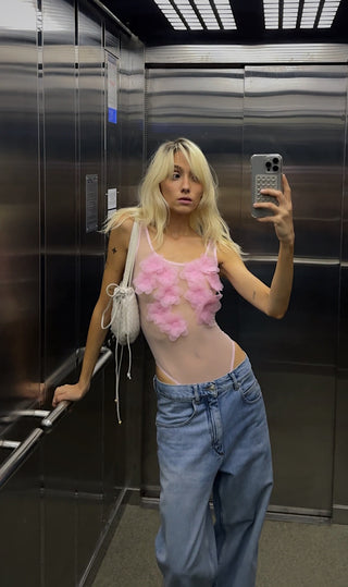 Tiny Peony Bodysuit in Light Pink