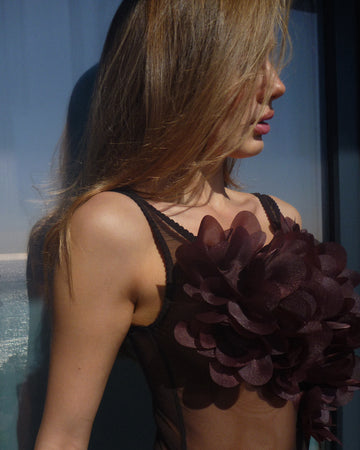 Tender Peony Bodysuit in Black