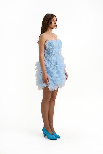Courtney Corset Peony Dress in Crisp Blue