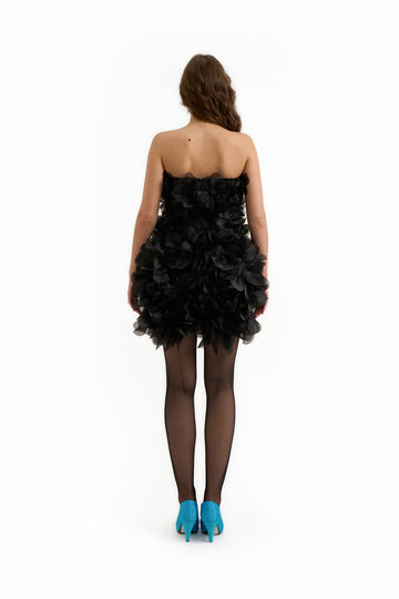 Courtney Corset Peony Dress in Charcoal Black