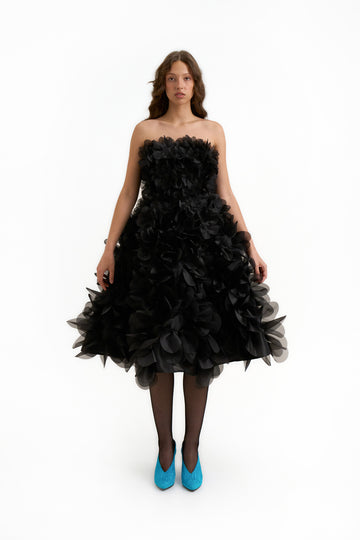 Belle Midi A-line dress in Charcoal Black