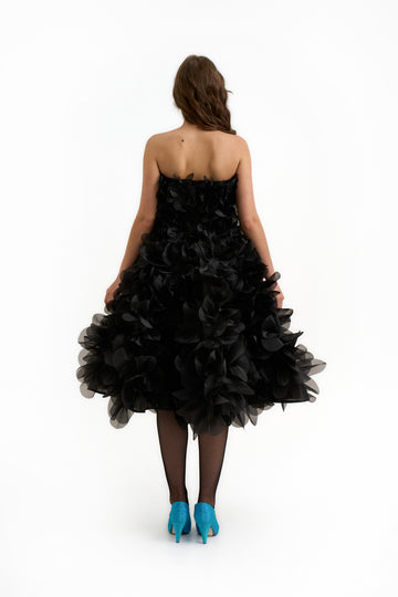 Belle Midi A-line dress in Charcoal Black