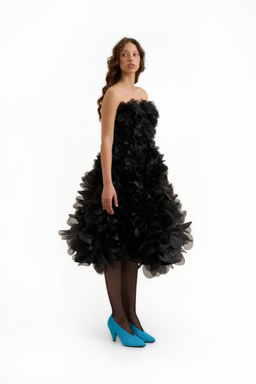 Belle Midi A-line dress in Charcoal Black