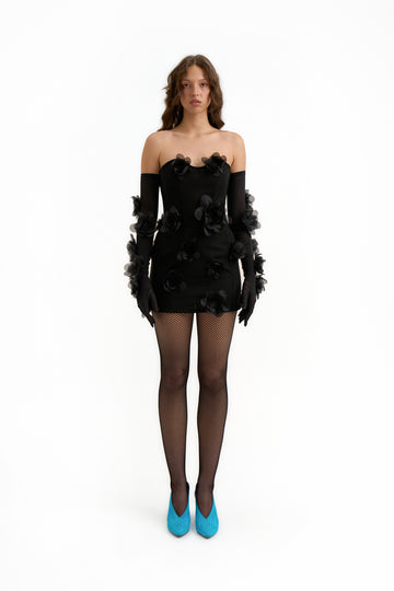Tiana Mini Corset Dress in Charcoal Black