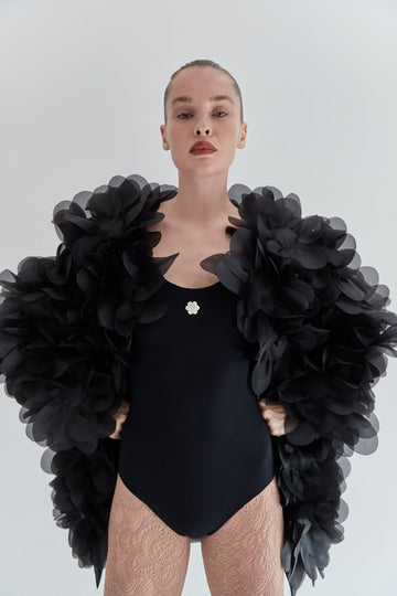 Пальто Peony Flower Fur чорне