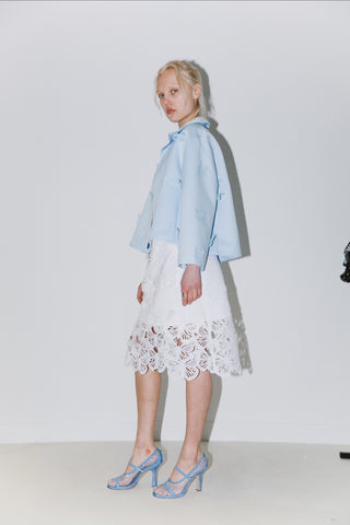 Atlas jacket with butterfly appliqués