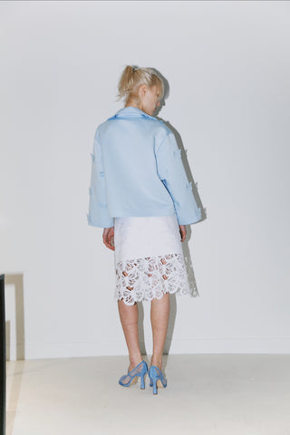 Atlas jacket with butterfly appliqués