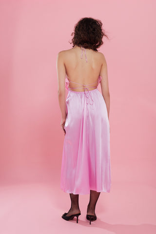Butterfly applique-embellished silk midi dress in pink