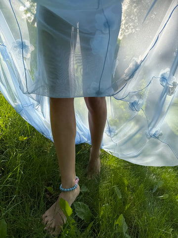 Valeria Maxi Dress with Peony Appliqué in Crisp Blue
