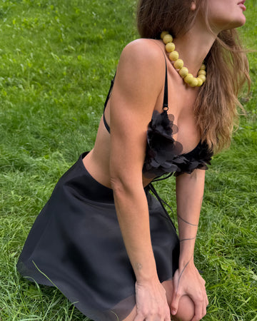 Triangle Peony Bra in Charcoal Black